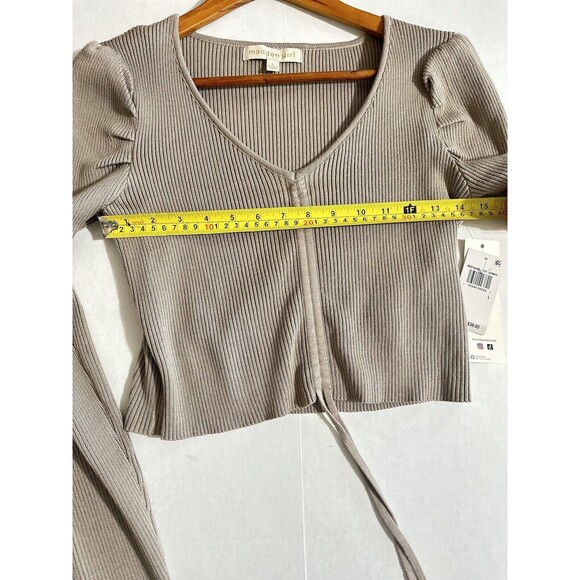Madden Girl Knit Ribbed Sweater Long Sleeve Crop Top Size Large Light Olive NWT - Picture 3 of 8
